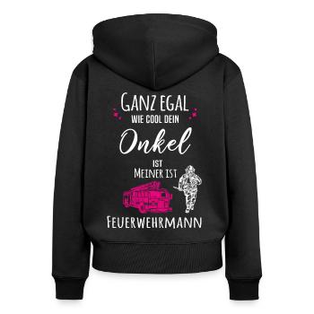 Mein Onkel ist Feuerwehrmann - Frauen Premium Bio Zip Hoodie - Schwarz - Hinten - Julia (174cm)