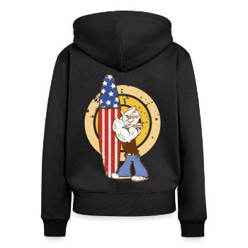 Popeye Amerikanisches Surfbrett - Frauen Premium Bio Zip Hoodie - Schwarz - Hinten - Julia (174cm)