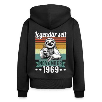 Faultier Legendär seit November 1969 Geburtstag - Frauen Premium Bio Zip Hoodie - Schwarz - Hinten - Julia (174cm)
