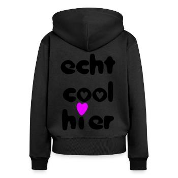 echt cool hier herz schwarz pink - Frauen Premium Bio Zip Hoodie - Schwarz - Hinten - Julia (174cm)