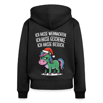 Ich hasse Weihnachten Geschenke Einhorn Lustig - Frauen Premium Bio Zip Hoodie - Schwarz - Hinten - Julia (174cm)