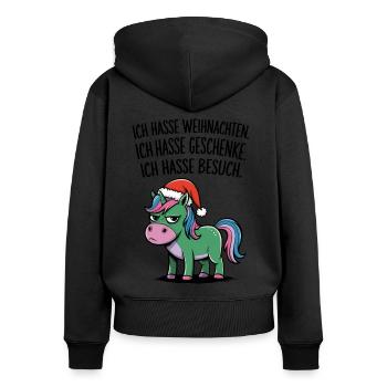 Weihnachtsmuffel Ich hasse Weihnachten Einhorn - Frauen Premium Bio Zip Hoodie - Schwarz - Hinten - Julia (174cm)