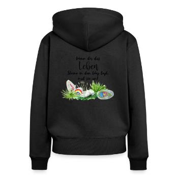 Wenn das Leben Steine in den Weg legt, mal sie an - Frauen Premium Bio Zip Hoodie - Schwarz - Hinten - Julia (174cm)
