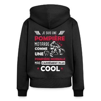 Pompière motarde moto pompier cadeau drôle - Sweat à capuche zippé Premium bio Femme - noir - Dos - Julia (174cm)