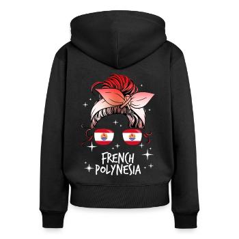 Polynésie française - Sweat à capuche zippé Premium bio Femme - noir - Dos - Julia (174cm)
