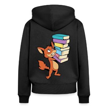 Cartoon Fuchs mit Bücherstapel - Bücherwurm - Frauen Premium Bio Zip Hoodie - Schwarz - Hinten - Julia (174cm)