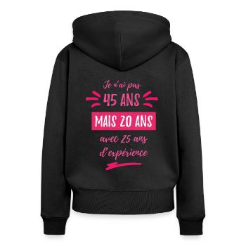 Anniversary woman 45 years - Women's Premium Organic Zip Hoodie - black - Back - Julia (174cm)