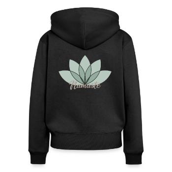 Namaste - Frauen Premium Bio Zip Hoodie - Schwarz - Hinten - Julia (174cm)