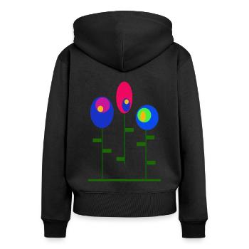 Iza Fabian Retro Style, Shop, Damen, Baby, Kinder - Frauen Premium Bio Zip Hoodie - Schwarz - Hinten - Julia (174cm)