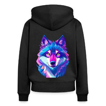 Wolf - Frauen Premium Bio Zip Hoodie - Schwarz - Hinten - Julia (174cm)