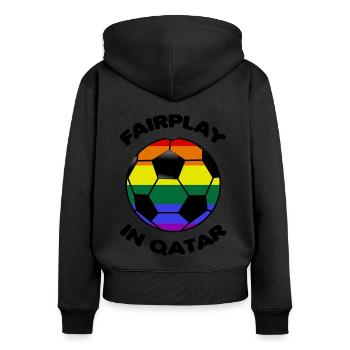 Fairplay in Qatar Katar Boycott Boykott Regenbogen - Frauen Premium Bio Zip Hoodie - Schwarz - Hinten - Julia (174cm)