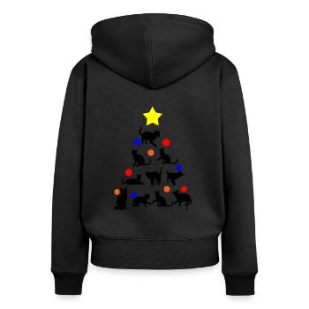 Chat de noël - Sweat à capuche zippé Premium bio Femme - noir - Dos - Julia (174cm)