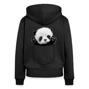 Panda baby in breast pocket shirt pocket pocket - Women's Premium Organic Zip Hoodie - black - Back - Julia (174cm)