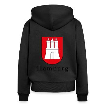 Hamburg Wappen - Frauen Premium Bio Zip Hoodie - Schwarz - Hinten - Julia (174cm)