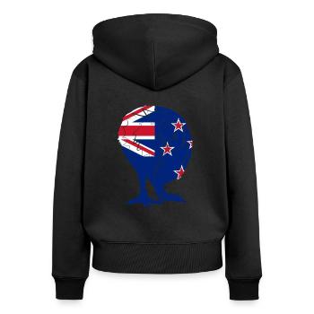 Kiwi Neuseeland - Frauen Premium Bio Zip Hoodie - Schwarz - Hinten - Julia (174cm)