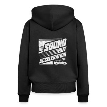 E-Auto - Frauen Premium Bio Zip Hoodie - Schwarz - Hinten - Julia (174cm)