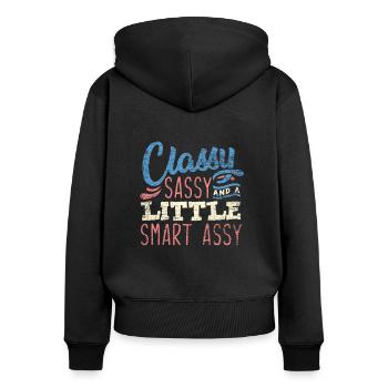 Besserwisser Streber Nerd - Frauen Premium Bio Zip Hoodie - Schwarz - Hinten - Julia (174cm)