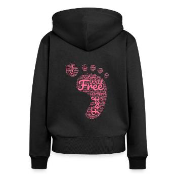 Empreinte de pas pieds nus - Sweat à capuche zippé Premium bio Femme - noir - Dos - Julia (174cm)