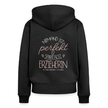Erzieherin - Frauen Premium Bio Zip Hoodie - Schwarz - Hinten - Julia (174cm)