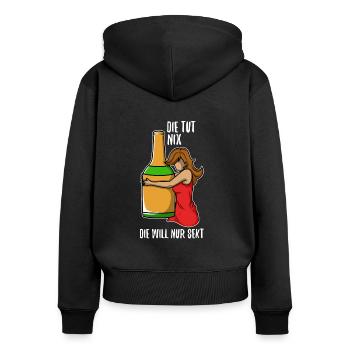 Die tut nix die will nur Sekt - Frauen Premium Bio Zip Hoodie - Schwarz - Hinten - Julia (174cm)