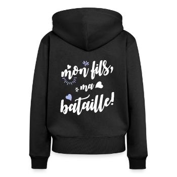 Mon fils, ma bataille! - Sweat à capuche zippé Premium bio Femme - noir - Dos - Julia (174cm)