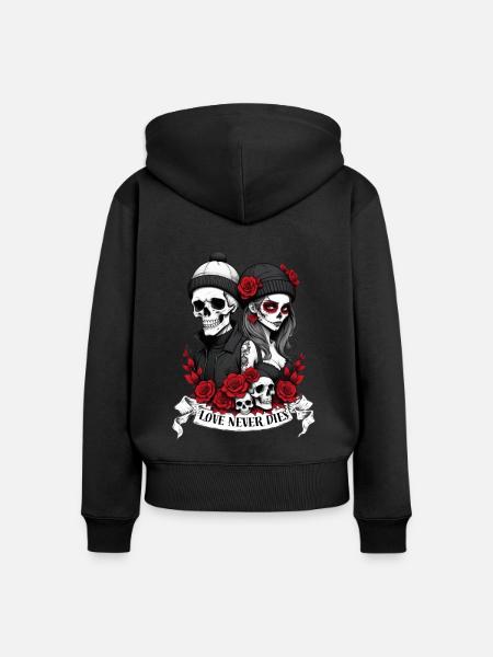 Love Never Dies - Frauen Premium Bio Zip Hoodie - Schwarz