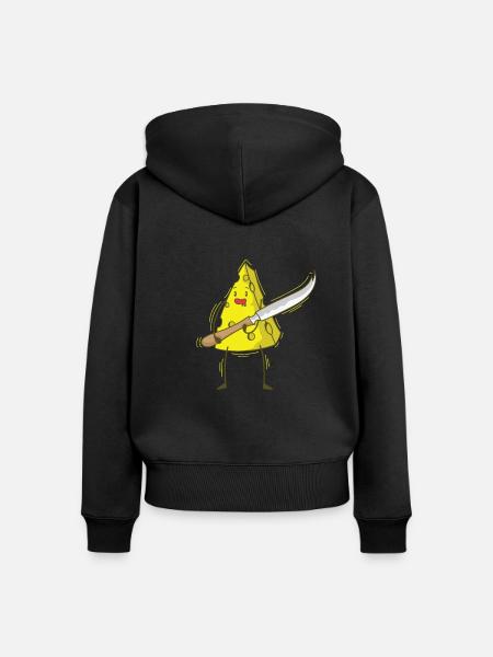 Stück Käse mit Käsemesser - Frauen Premium Bio Zip Hoodie - Schwarz