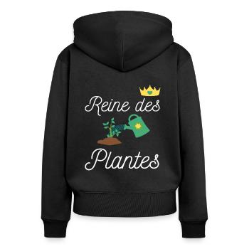 Tee shirt jardinage reine des plantes cadeau. - Sweat à capuche zippé Premium bio Femme - noir - Dos - Julia (174cm)