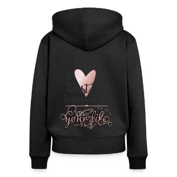Trust the timing of your life - Frauen Premium Bio Zip Hoodie - Schwarz - Hinten - Julia (174cm)