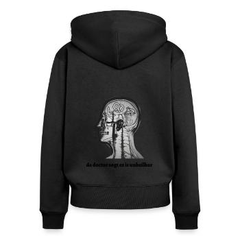 es is unheilbar... bayerischer Spruch - Frauen Premium Bio Zip Hoodie - Schwarz - Hinten - Julia (174cm)