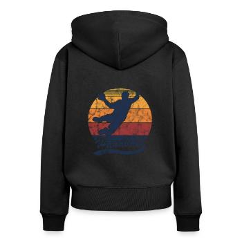 Handball Sprungwurf Handballspieler und Handballer - Frauen Premium Bio Zip Hoodie - Schwarz - Hinten - Julia (174cm)