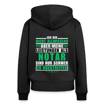 Unübertroffene Leistung als Notar - Frauen Premium Bio Zip Hoodie - Schwarz - Hinten - Julia (174cm)