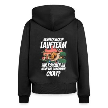Rennschnecken Laufteam Laufen Joggen Marathon - Frauen Premium Bio Zip Hoodie - Schwarz - Hinten - Julia (174cm)