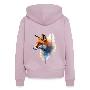 renard art oeuvre aquarelle forêt renard - Sweat à capuche zippé Premium bio Femme - rose poudré - Dos - Julia (174cm)