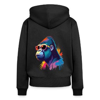 Gorilla Kunst Kunstwerk Pop Art Gorilla - Frauen Premium Bio Zip Hoodie - Schwarz - Hinten - Julia (174cm)