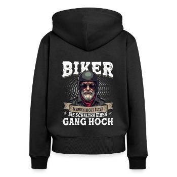 Motorrad Biker lustige Motorradfahrer Geschenke - Frauen Premium Bio Zip Hoodie - Schwarz - Hinten - Julia (174cm)