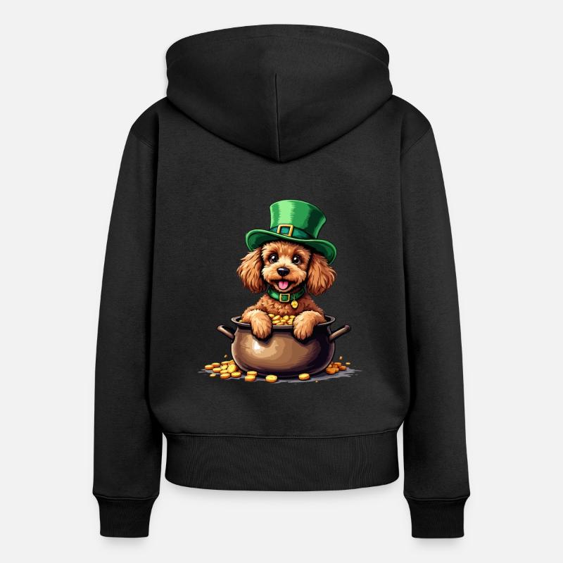 Caniche Tenue de la Saint-Patrick Chiens - Sweat à capuche zippé Premium bio Femme - noir