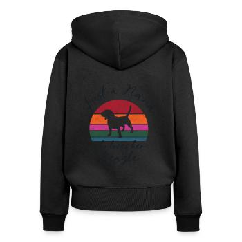 Just a nana who loves her beagle -retro sunset - Women's Premium Organic Zip Hoodie - black - Back - Julia (174cm)