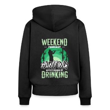 Spruch Weekend forecast Hunting Jagd Jäger - Frauen Premium Bio Zip Hoodie - Schwarz - Hinten - Julia (174cm)