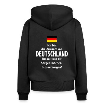 Deutschland's grosse Sorgen - Frauen Premium Bio Zip Hoodie - Schwarz - Hinten - Julia (174cm)