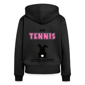 Tennis Oster Outfit Ostergeschenk Tennisspielerin - Frauen Premium Bio Zip Hoodie - Schwarz - Hinten - Julia (174cm)