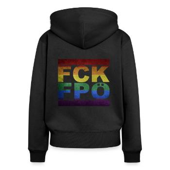 FCK FPÖ - Zeichen setzen gegen Rechts (vintage) - Frauen Premium Bio Zip Hoodie - Schwarz - Hinten - Julia (174cm)