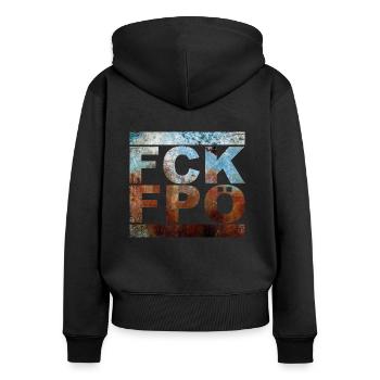FCK FPÖ - Zeichen setzen gegen Rechts (vintage) - Frauen Premium Bio Zip Hoodie - Schwarz - Hinten - Julia (174cm)