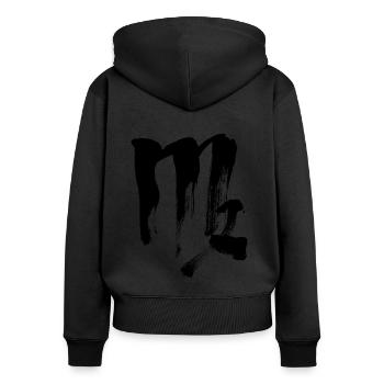 Zodiaque Vierge - Style Calligraphie - Sweat à capuche zippé Premium bio Femme - noir - Dos - Julia (174cm)