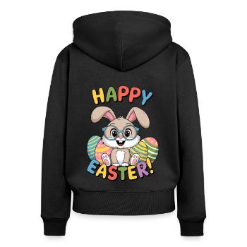 Lunettes de lapin de Pâques Joyeuses Pâques Oeuf de Pâques Pâques Mignon - Sweat à capuche zippé Premium bio Femme - noir - Dos - Julia (174cm)
