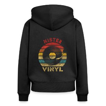 Mister Vinyl Retro Vintage Musique - Sweat à capuche zippé Premium bio Femme - noir - Dos - Julia (174cm)