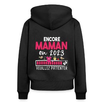 Maman 2023 Mère Bébé Naissance Cadeau Grossesse - Sweat à capuche zippé Premium bio Femme - noir - Dos - Julia (174cm)
