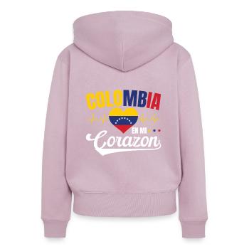 Colombie En Mi Corazon Sagesse Colombiens - Sweat à capuche zippé Premium bio Femme - rose poudré - Dos - Julia (174cm)