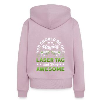 Be Out Playing Laser Tag And Being Awesome - Frauen Premium Bio Zip Hoodie - Altrosa - Hinten - Julia (174cm)