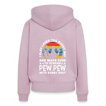 Laser Tag Every Day Pew Pew Chicken Lasergame - Frauen Premium Bio Zip Hoodie - Altrosa - Hinten - Julia (174cm)